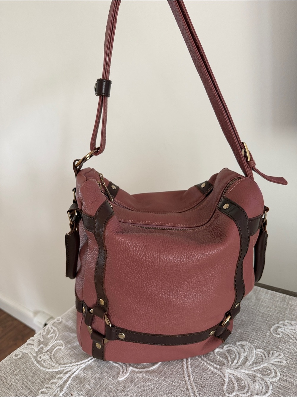 Marco Buggiani Mauve/Brown Leather Slouchy Shoulder/with handles